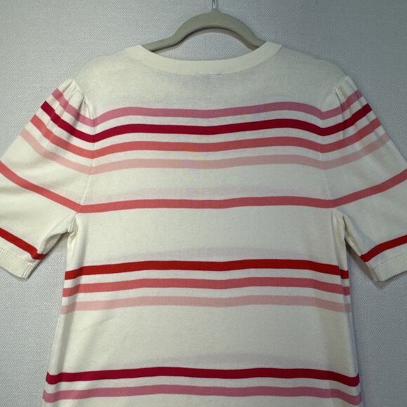 Talbots Womens Knit Sweater Large Cream Pink Striped Short Sleeve Preppy - Picture 13 of 14